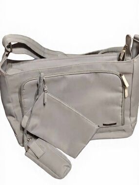 Everything Bag Light Gray Women's Crossbody Tote Bag with Pouch Set